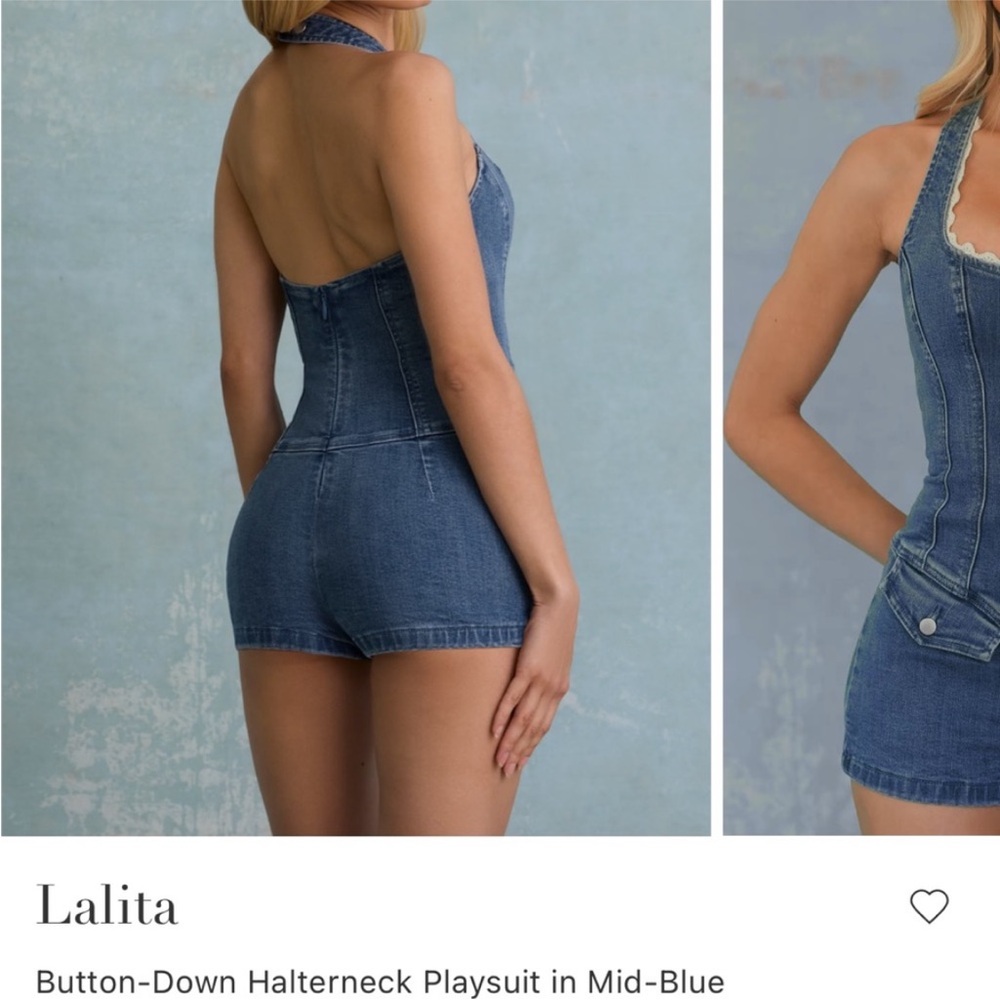Oh Polly Light Blue Denim Halter Romper - Picture 3 of 6